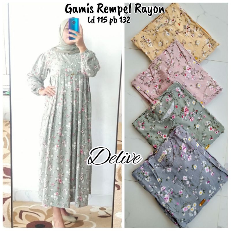 Gamis rayon rempel//Gamis rayon kerah//Gamis Rayon