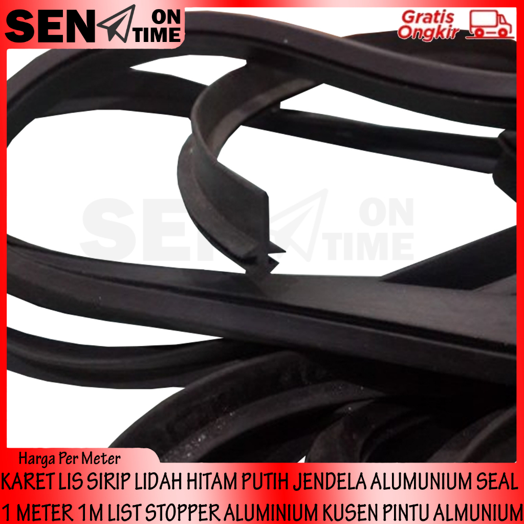 KARET SIRIP LIS LIDAH HITAM PUTIH SEAL 1 METER 1M LIST STOPPER ALUMINIUM KUSEN PINTU JENDELA ALUMUNI