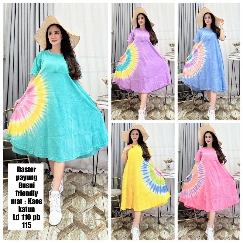 Daster Kaos Payung Tie Dye Resleting Busui