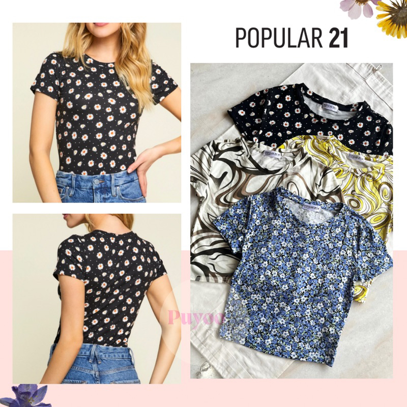 POPULAR 21 Print Crop Tee | Kaos Crop