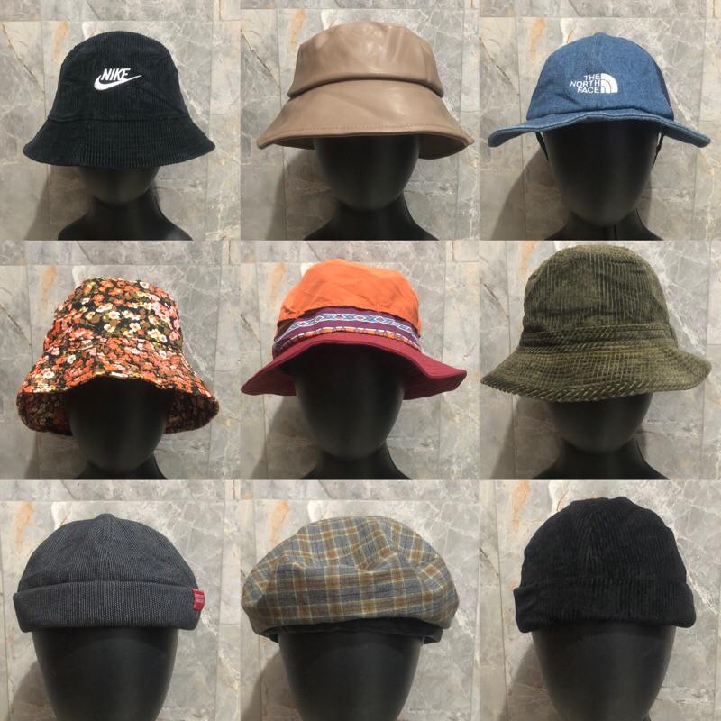 Topi thrift fedora bucket hat branded second preloved fedora dan minnie hat