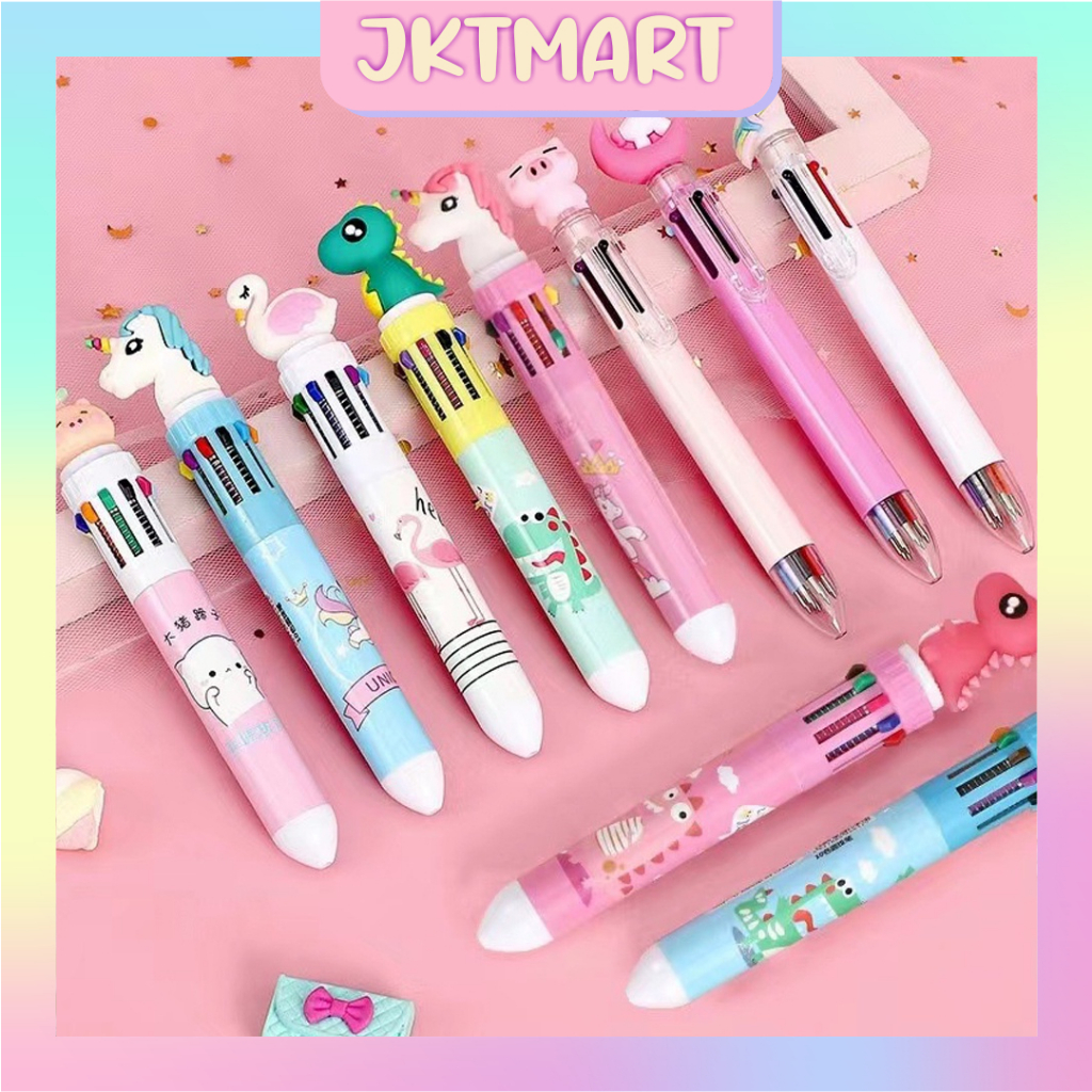 

⭐ JKTMART ⭐ Pulpen 6 Warna Dino kepala Unicorn Karakter Pena Ballpoint S089