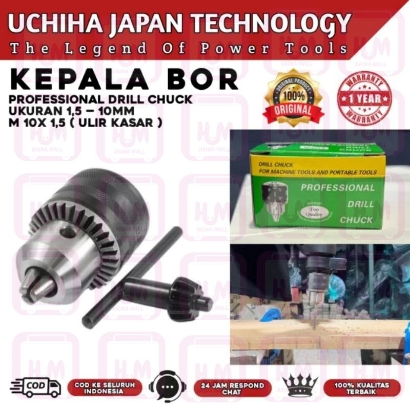 Kepala bor Listrik 10MM+kunci Drat Drill Chuck 3/8 Inch-24 UNF(Ulir Kecil) Mengubah Gerinda Jadi Bor