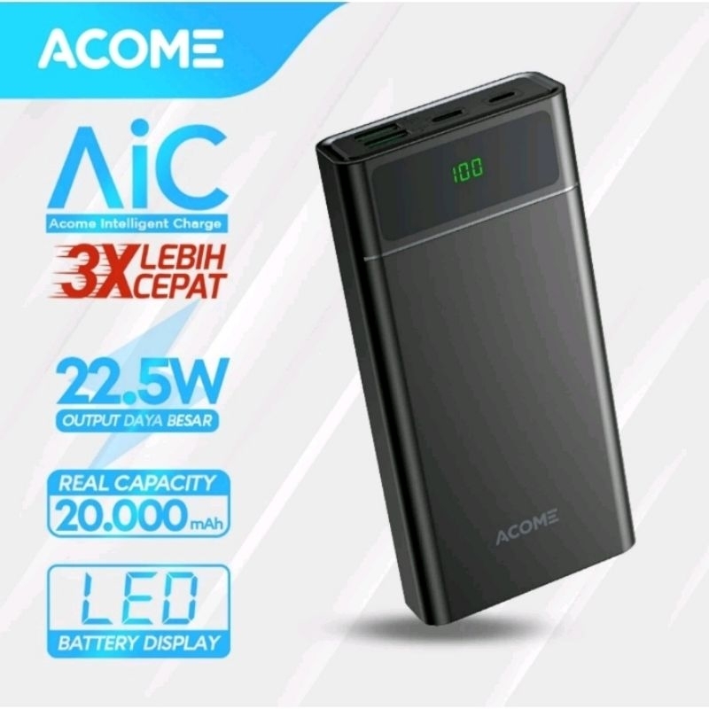 ACOME Powerbank Acome 20000mAh Real Capacity AP201 Fast Charging QC 3.0