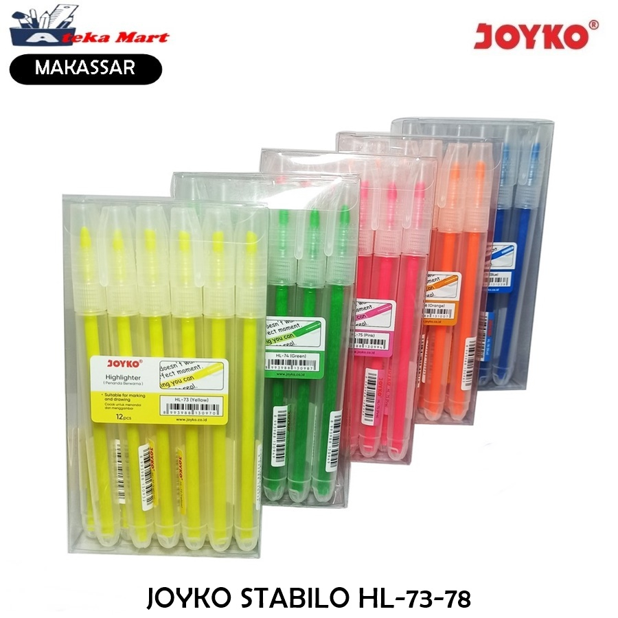 

[BOX/12PCS] HL73 HL-74 HL-75 HL-76 HL-77 HL-78 JOYKO TEXTLINER HIGHLIGHTER
