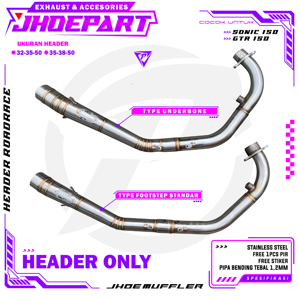 HEADER ONLY Leher Knalpot Sonic 150 GTR 150 Roadrace Style Original Jhoemuffler