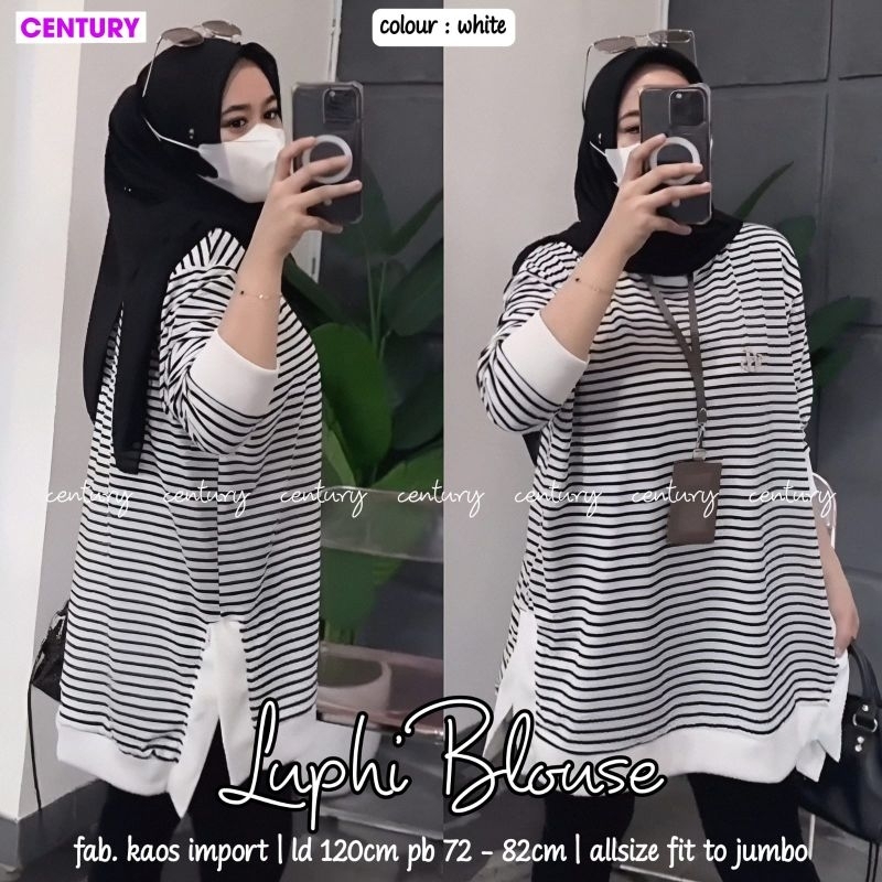 LUPHI BLOUSE TUNIK MOTIF GARIS GARIS HITAM PUTIH