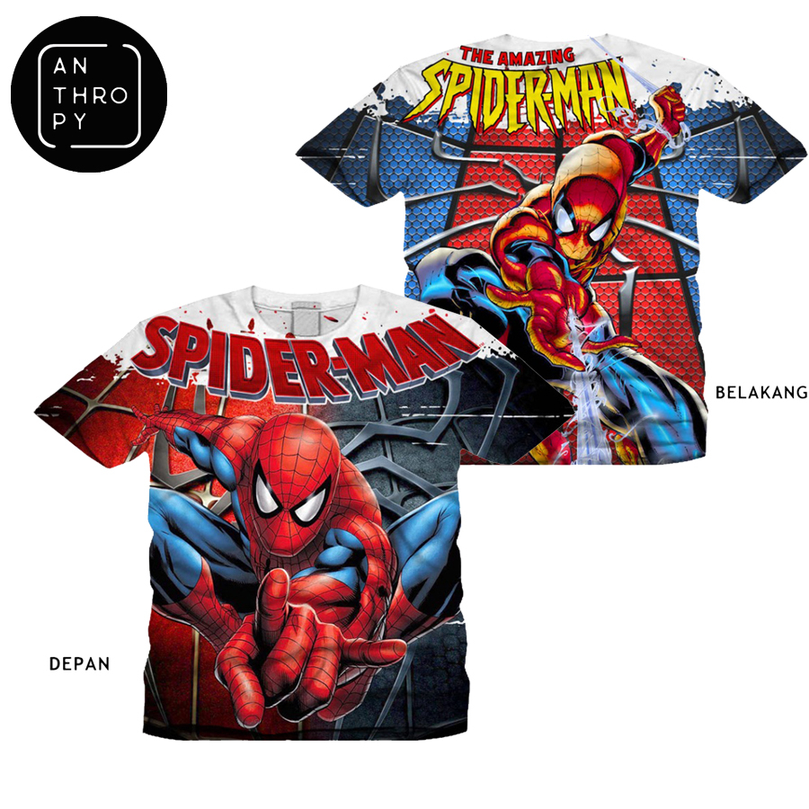 Kaos Distro Cowok Pria Full Print Spiderman Merah berkualitas murah kaos cotton kaos lengan pendek S