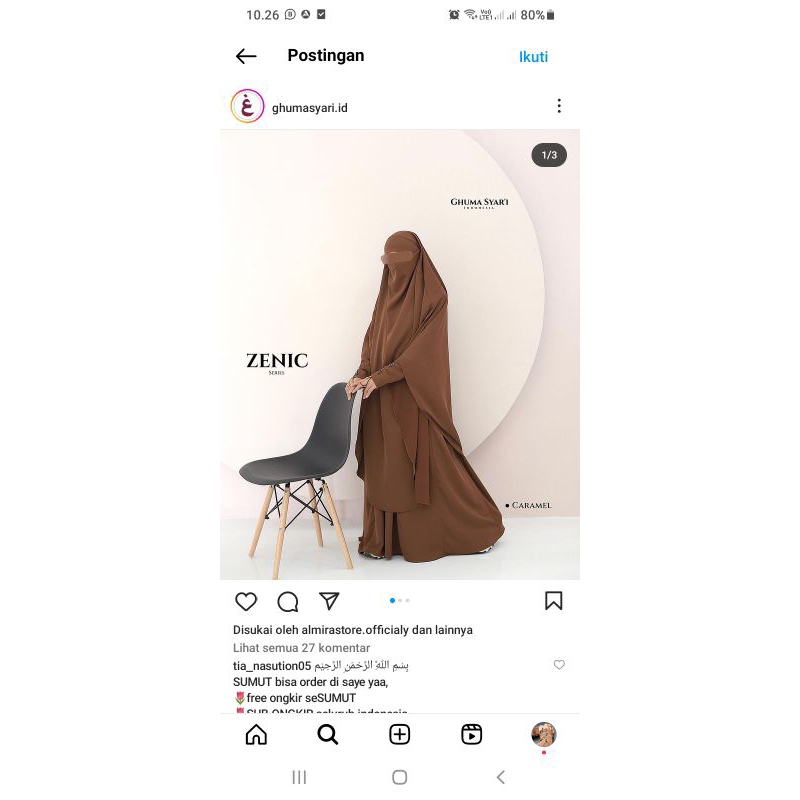 Ghuma Syari Abaya Zenix Caramel Size XL