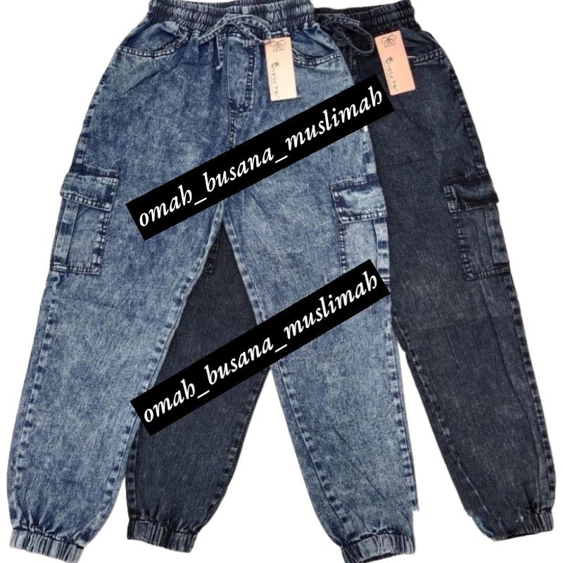 CELANA PANJANG WANITA JEANS NON STRETCH JOGER CARGO SIMPLE ME