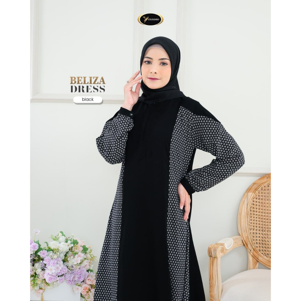 Yessana Beliza Dress Bahan Jetblack Premium mix Zara Ejamas Hijab Store
