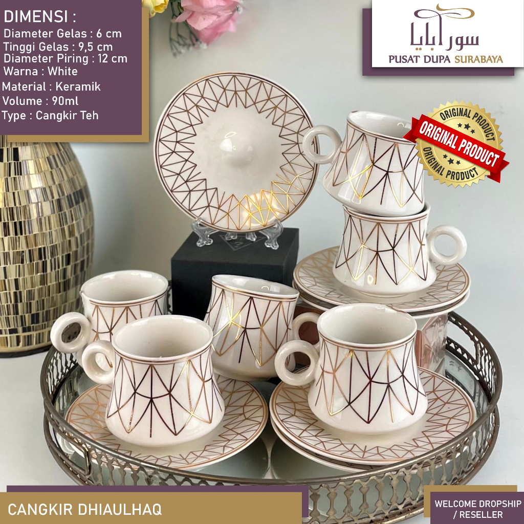 Cangkir/Kopi Keramik Set Turkey/Arab/putih Emas Mewah Premium (Isi 12)