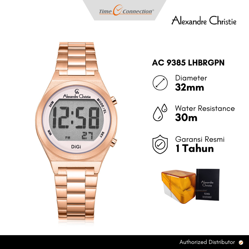 Alexandre Christie AC 9385 LHBRGPN Rosegold Pink Original / Jam Tangan Wanita Digital Rantai