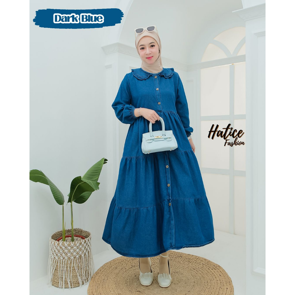 Hatice Fashion Midi dress Sususn Bahan Jeans