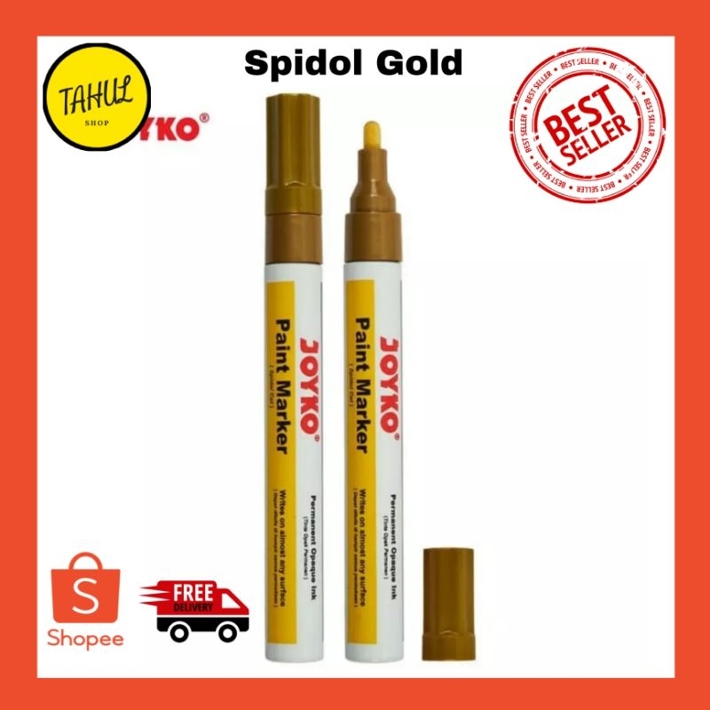 

Spidol Gold Joyko / Paint Marker Spidol Cat Permanen Joyko PTM-43 Gold Round Tip