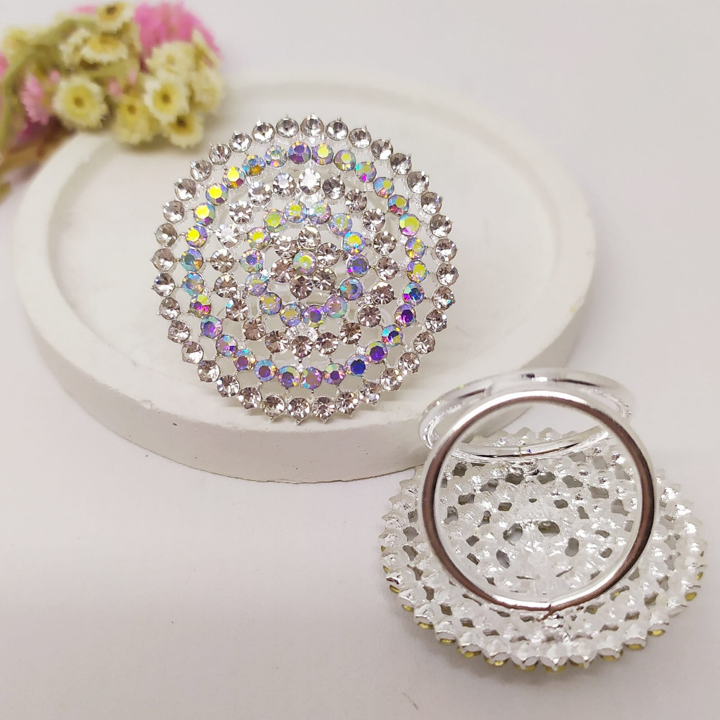 Termurah RING hijab /bros hijab/kolong jilbab/aksesoris hijab-Permata Bulat Silver