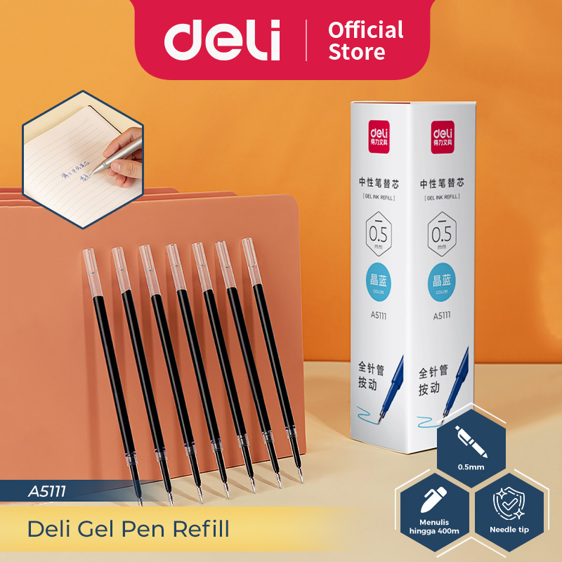 

Deli Retractable Gel Pen Refill / Isi Ulang Tinta Pulpen Gel Cetek 0.5 mm Isi 20 pcs Needle Tip A5111-20PCS