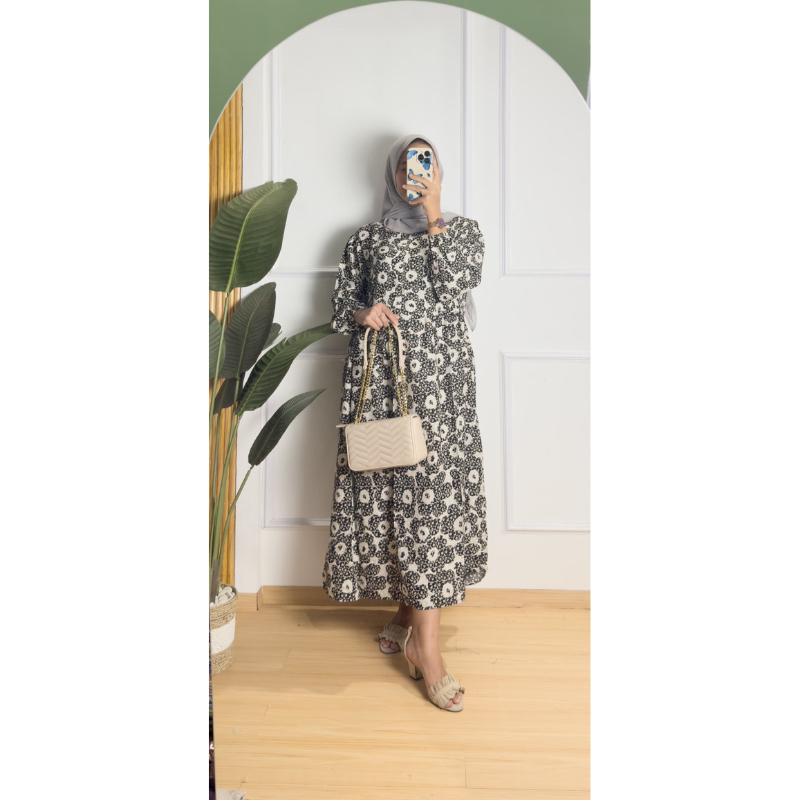 MIDI DRESS RAYON MOTIF/MIDI DRESS BEST SELLER/MIDI DRESS MOTIF/DRESS BUNGA WANITA