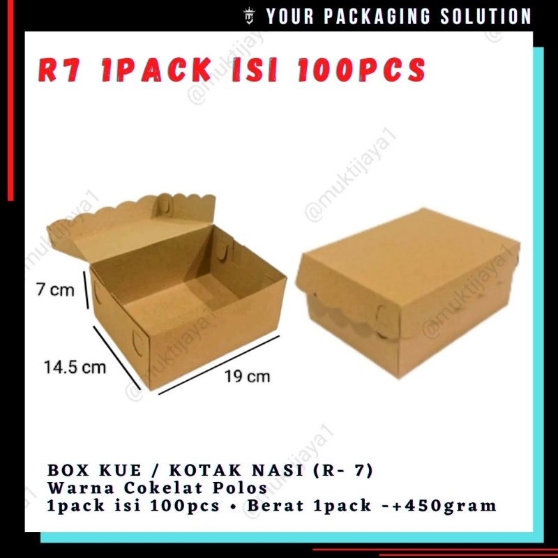 1 PACK (100pcs) DUS KUE  R-7 • UK. 19x14.5x7cm || DUS KUE KRAFT || DUS NASI COKLAT R7