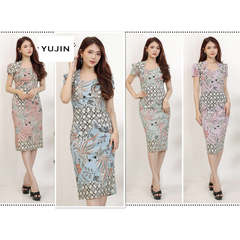 Evercloth Yujin Dress Wanita Batik Couple Modern Dress Batik Modern Gaun Pesta Dress Batik Wanita Mo