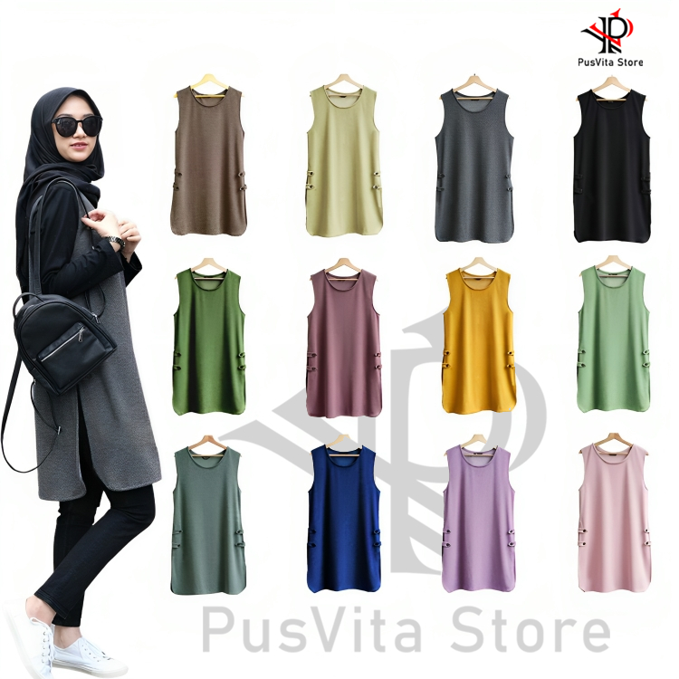 TUNIK DRESS PANJANG WANITA || ATASAN TANPA LENGAN || OUTER || CARDIGAN IMPORT