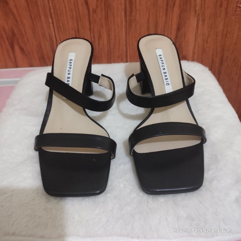 Sepatu sandal heels 5 cm Korea Sappun Basic Hitam