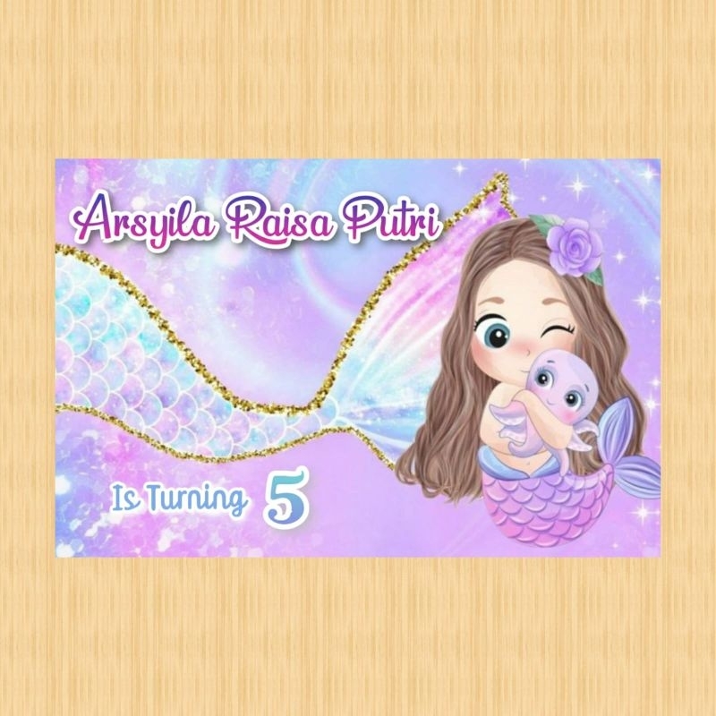 Spanduk MERMAID banner MERMAID spanduk banner ultah anak background MERMAID custom backdrop ulang ta