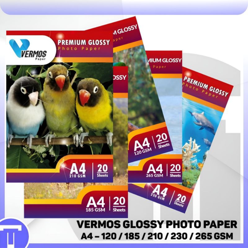

Kertas Foto Vermos Glossy Photo Paper A4 120 / 185 / 210 / 230 / 265gsm Barang 100% Original dan Baru