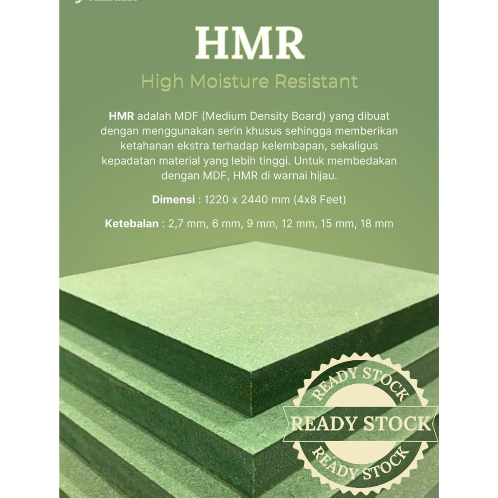 MDF / HMR anti air 3 mm, 6 mm, 9 mm, 12 mm, 15 mm, 18 mm Hijau HMR Waterproof Kwalitas Export