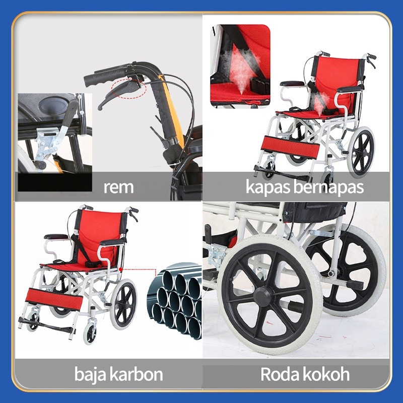 Travel Kursi Roda Lipat / Kursi Roda medis / Kursi Roda Travel / Kursi roda Alluminium Dilipat