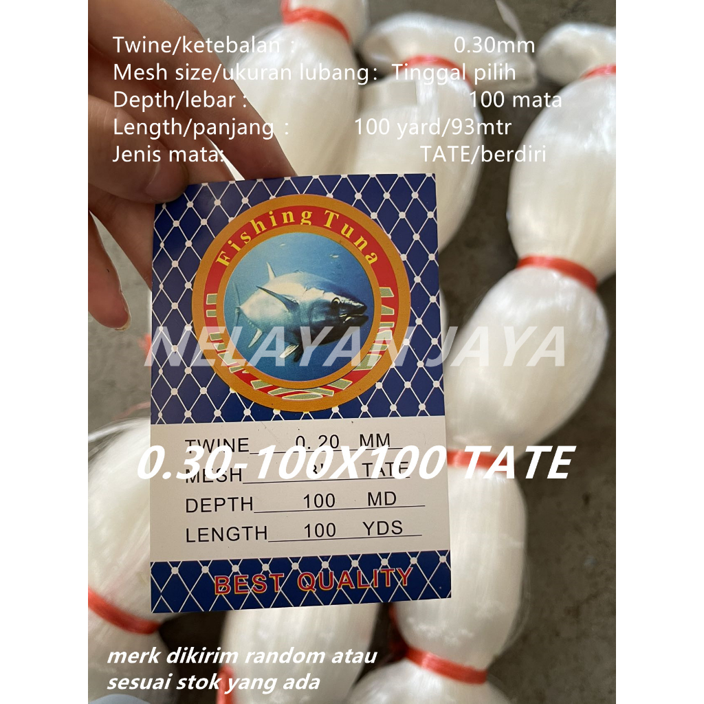 JARING IKAN SENAR UKURAN 0.30 - 100X100 - TATE (UKURAN LUBANG TINGGAL PILIH)