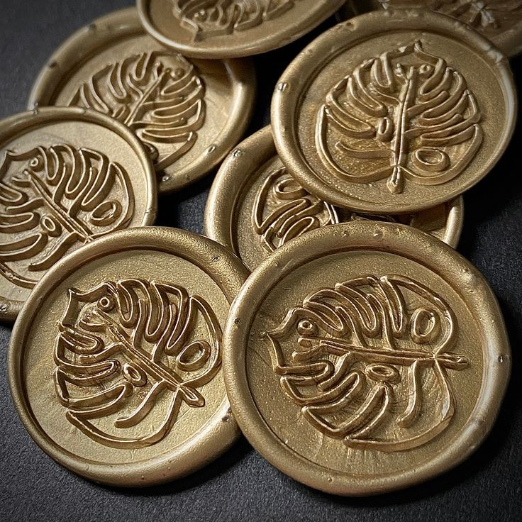 (GSC) Monstera (Antique Gold) - 1 Pcs seal wax coin sticker siap pakai ready stock (Include double tape) / souvenir pernikahan / accesories / calligraphy / journaling / undangan / hampers