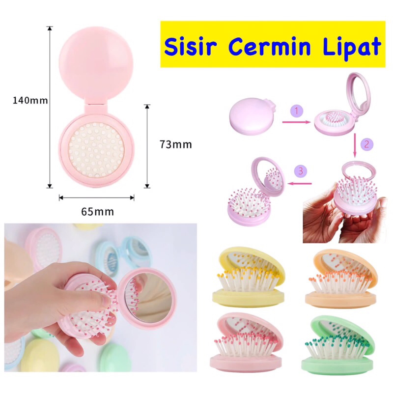 Sisir Rambut Lipat Kaca Portable Air Bag Comb Sisir Rambut Cermin Travelling