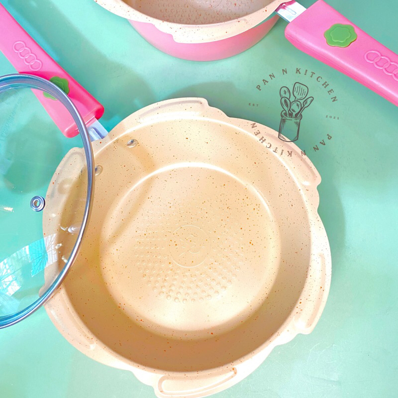 Flower Panci Set Mpasi/ Panci Bayi Warna Pink Marbel 2 In 1/ Panci Set Steamer 3 In 1 / Panci Mie/