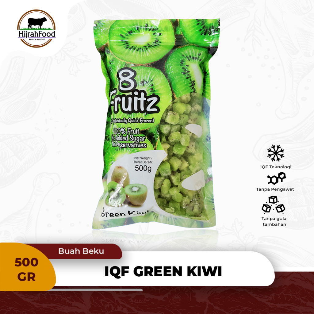 

8 Fruitz IQF Fruit Frozen Diced Green Kiwi | Buah Kiwi Potong Beku 500 gram