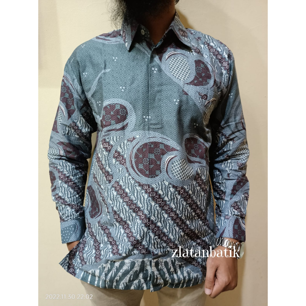 BAJU BATIK PARANG HIJAU PASTEL PRIA LENGAN PANJANG KATUN
