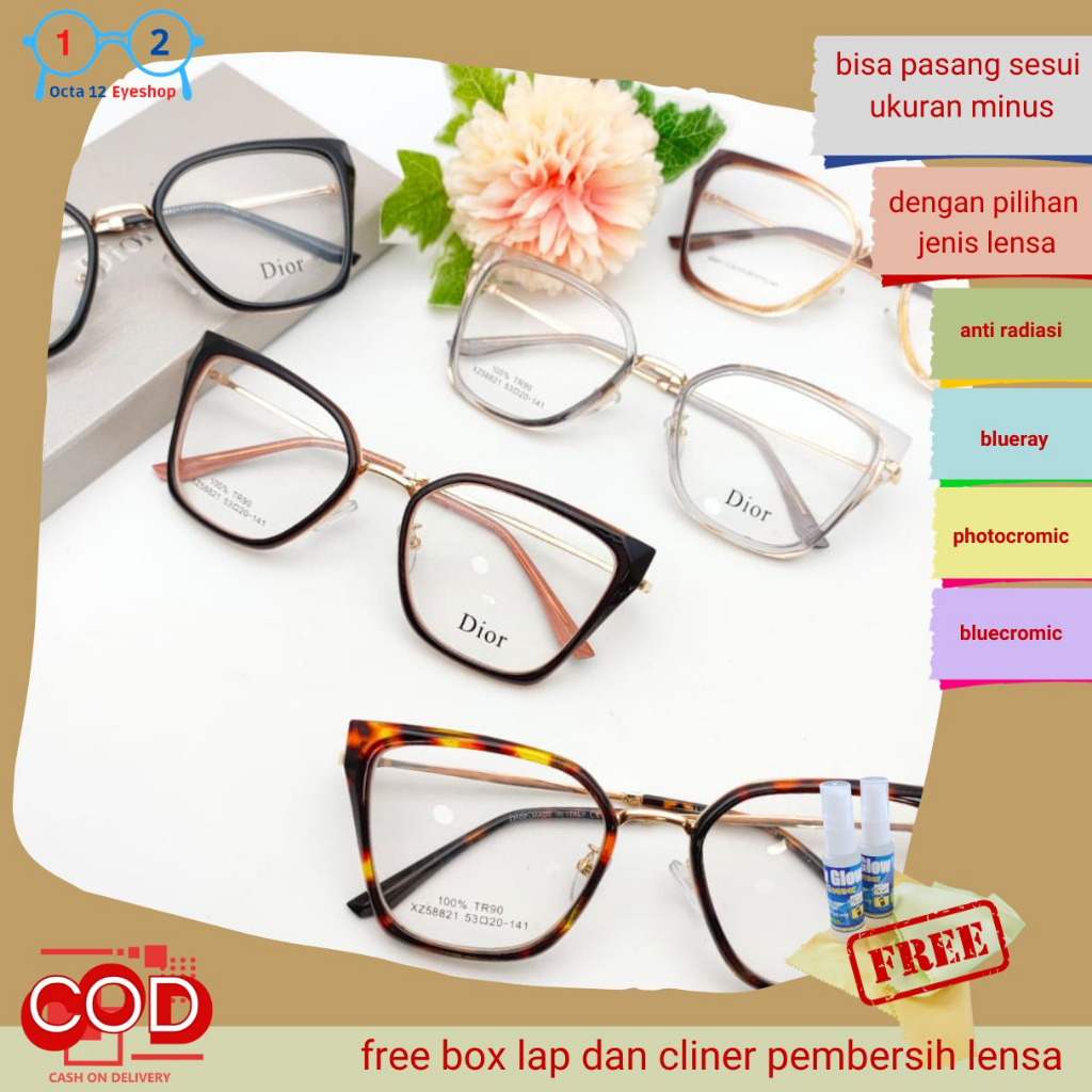 kacamata cat eye 58821, bisa pasang sesuai ukuran dan jenis lensa kebutuhan, anti radiasi, blueray, 