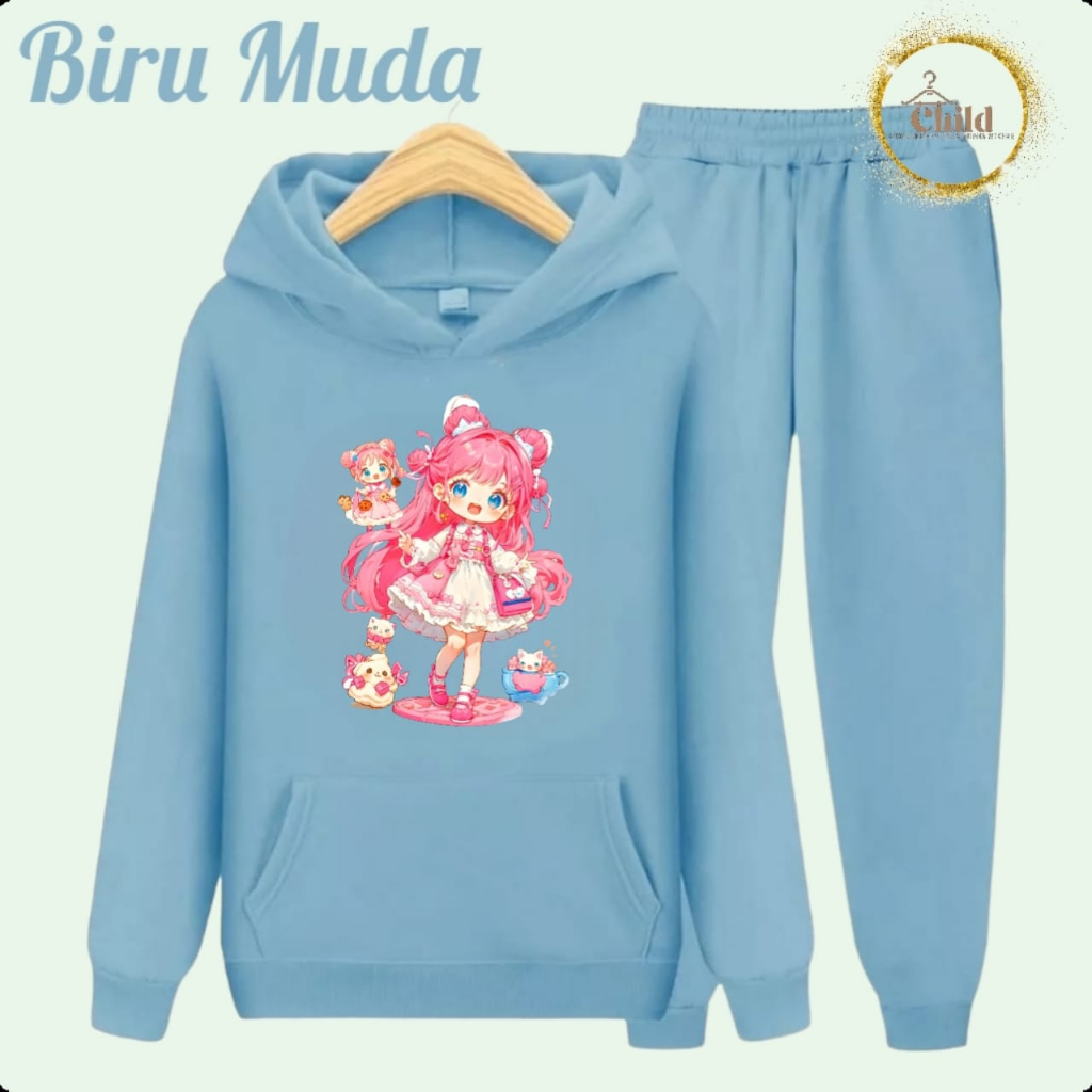 Baju Setelan Sweater Hoodie Lengan Panjang Motif Neko Girl Anak-Remaja Perempuan