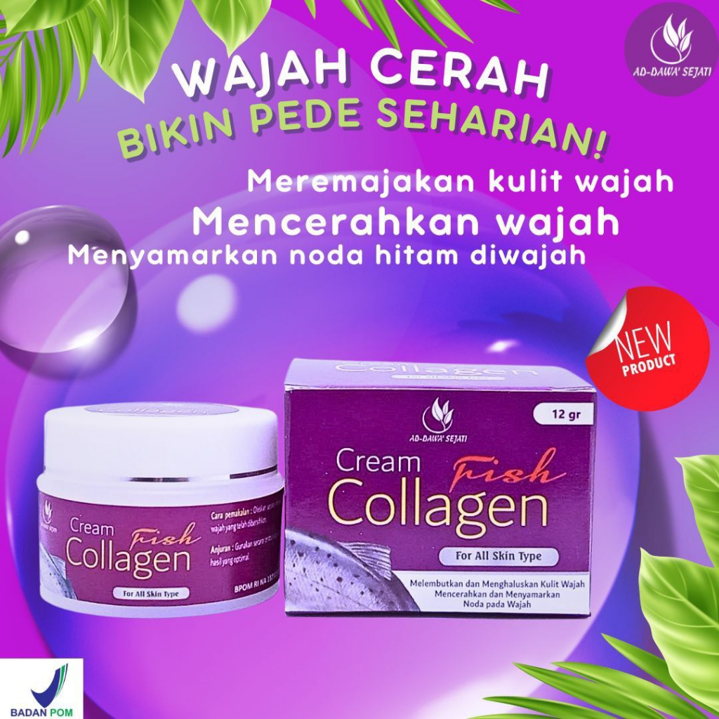 Cream Fish Collagen Ad-Dawa Sejati Original BPOM Whitening Krim Kolagen Pemutih Kulit Wajah Alami