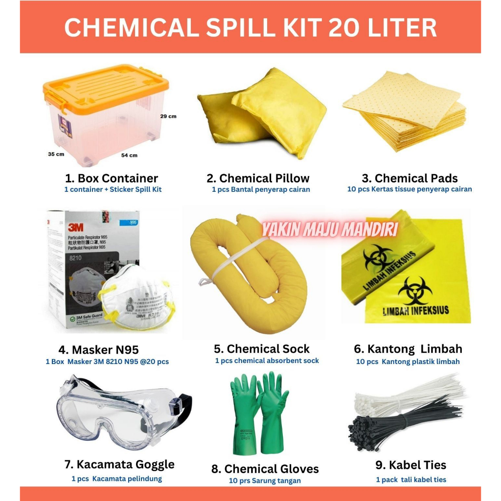 Spill Kit Limbah B3 Medis Rumah Sakit / Laboratorium / Chemical Spill Kit 20 Liter