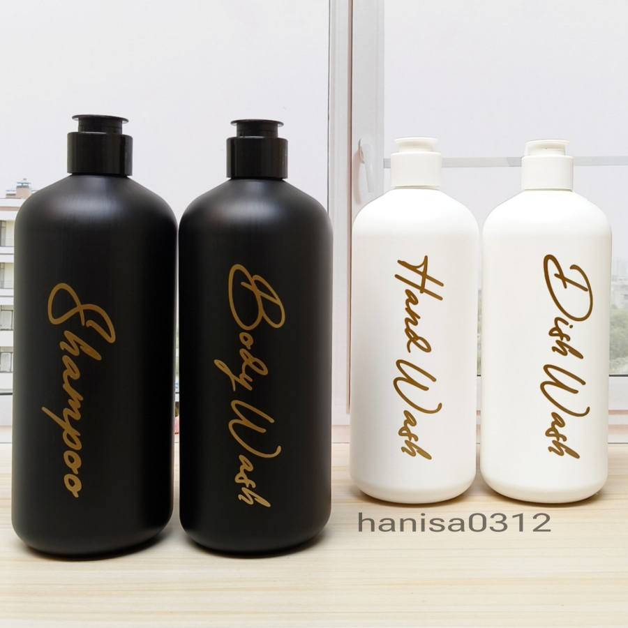 Botol Sabun Cair Aesthetic 500ml Hitam Doff Tutup Fliptop Free Setiker Gold / Botol Refill 500ml Putih Doff Tempat Sabun Cair