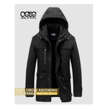 Dijual Jaket pria parka winter tebal hitam bold - Hitam M Limited