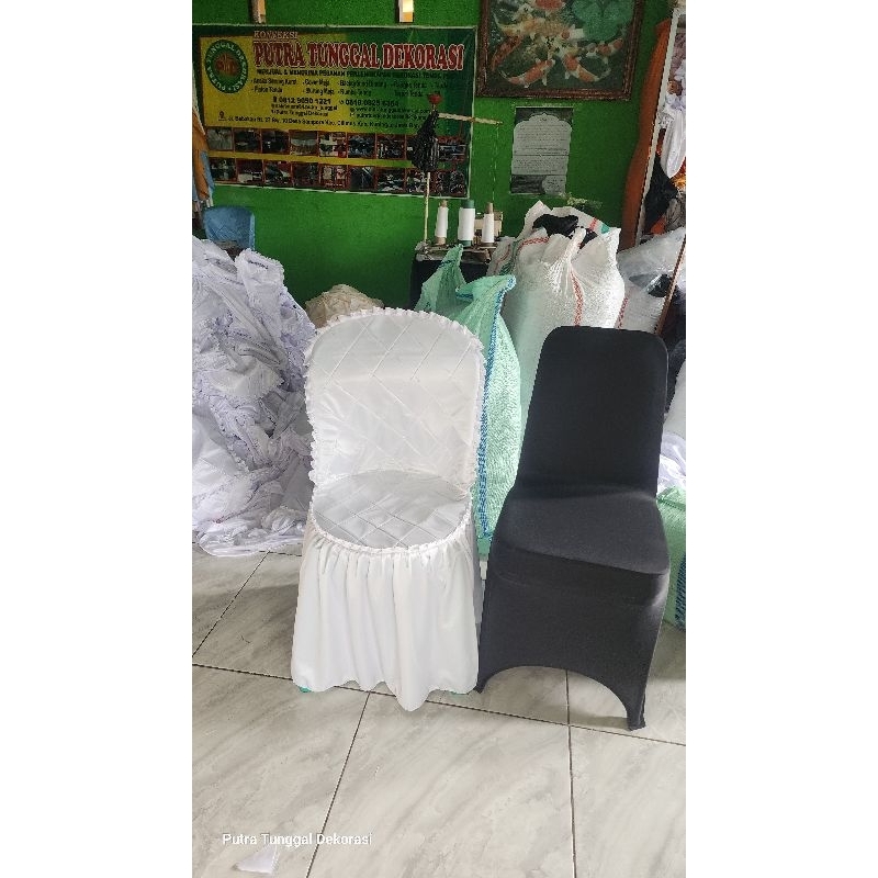 Sarung kursi plastik napoly putih polos plus sablon