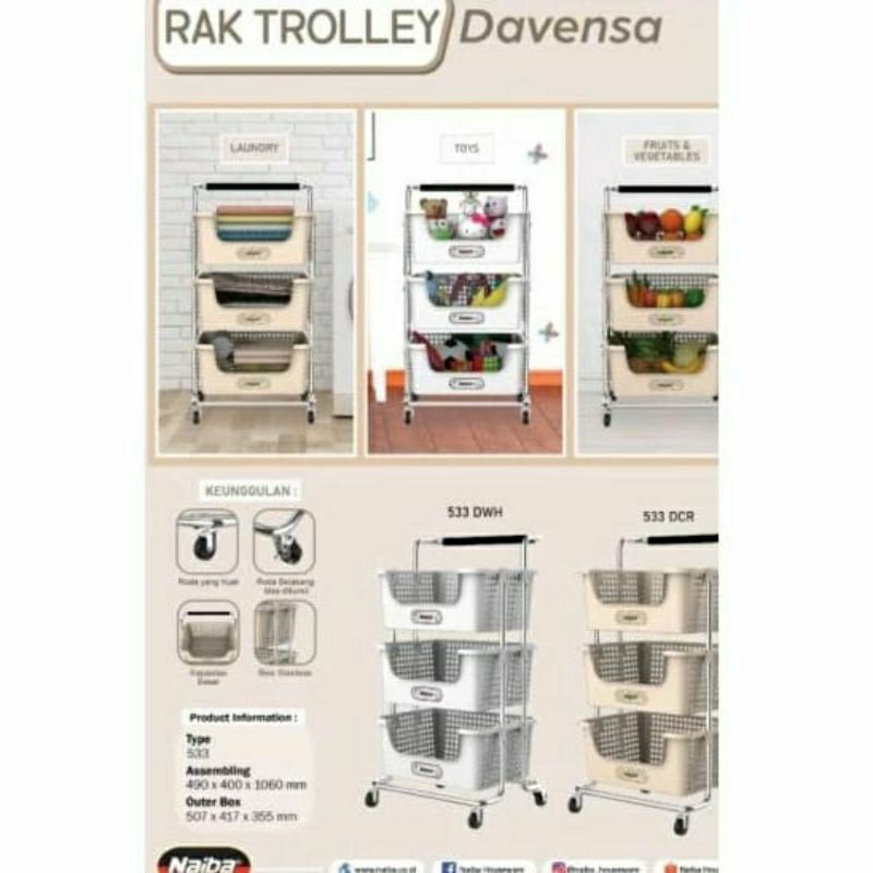 Trooley rak serbaguna/ Rak Davensa Naiba susun 3 roda