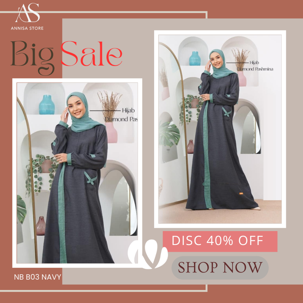 BAJU GAMIS BIG SALE AKHIR TAHUN DISC 40% NIBRAS NB B03 NAVY / BAJU GAMIS NIBRAS PROMO  NB 03 NAVY / 