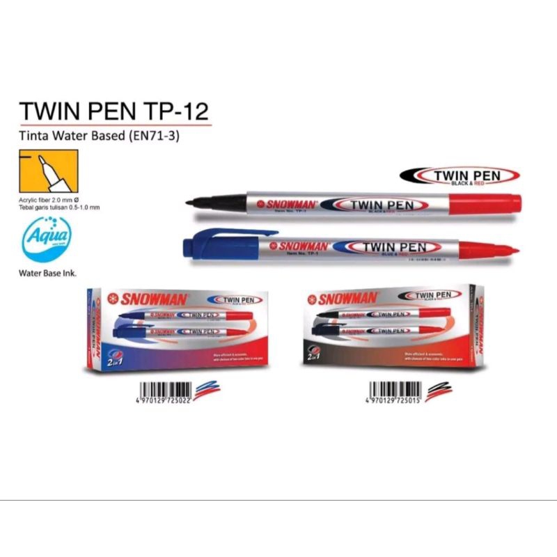 

Spidol snowman twin pen 2 warna (per pcs)