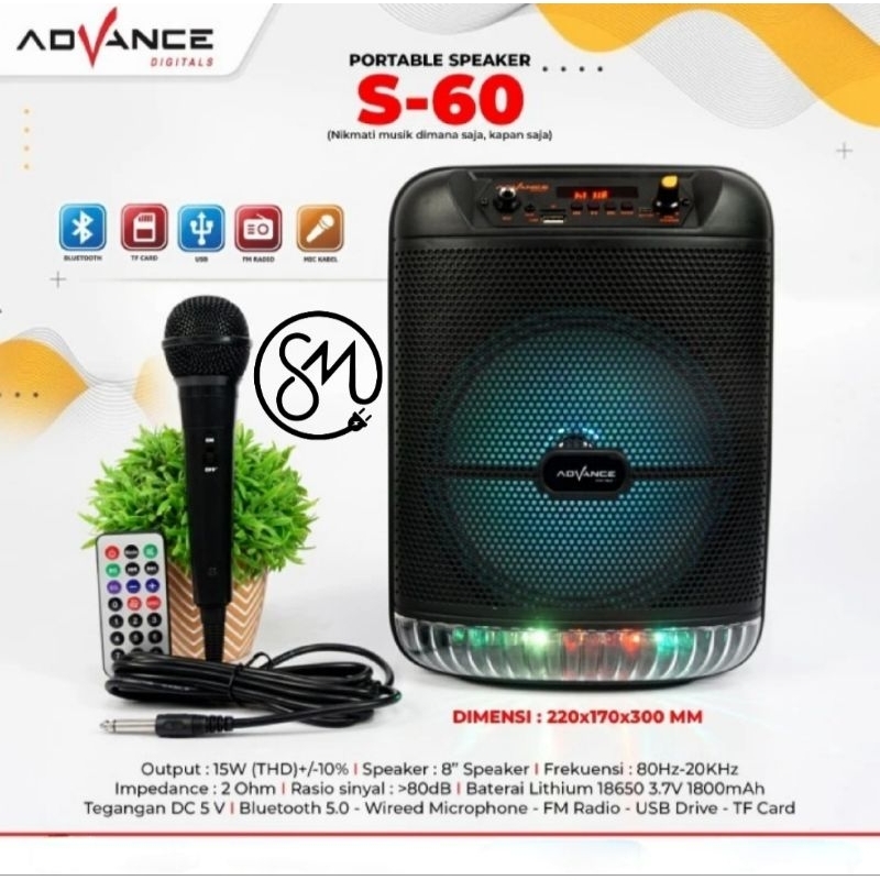 Speaker Portable Advance 8 inch S-60 Bluetooth S60