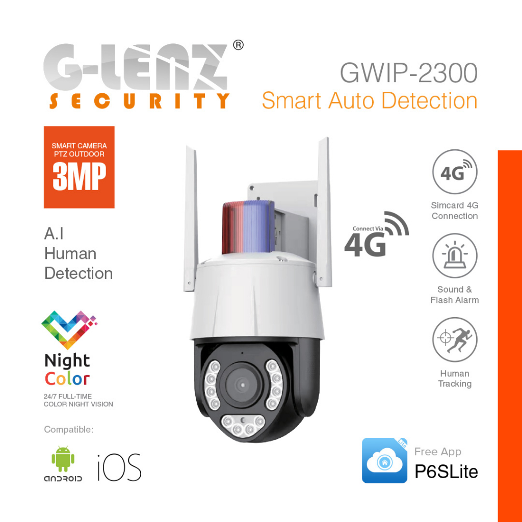 GLENZ CCTV SIM CARD 4G PTZ CAMERA 3MP - GWIP 2300