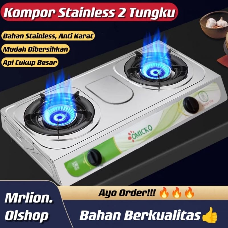 Kompor Gas 2 Tungku / OMICKO Kompor Stainless 2 Tungku Anti Karat / Kompor Stainless 2 Tungku Gas Ap