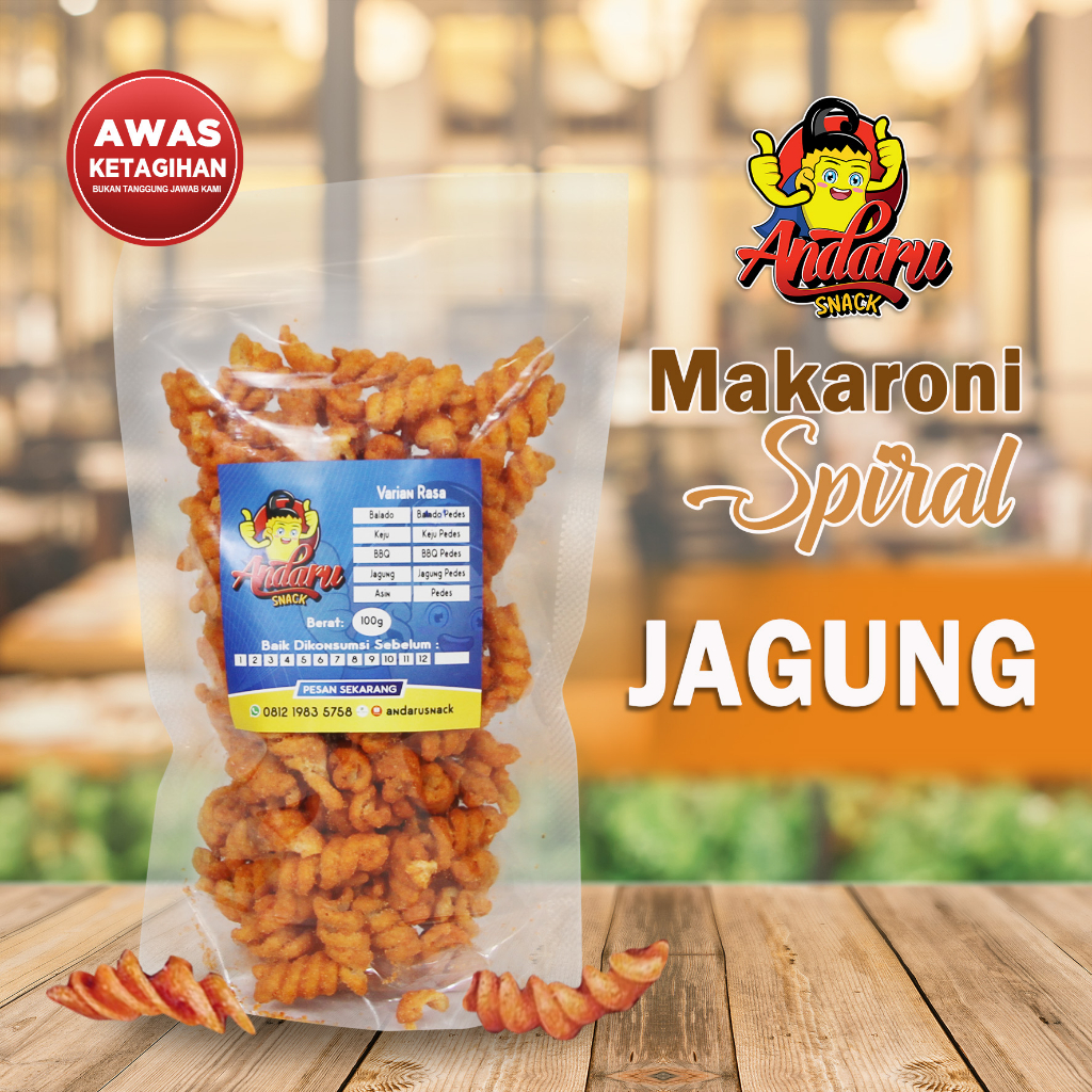 

Cemilan Nikmat Makaroni Spiral Andaru Snack Crispy Nikmat - Rasa Jagung